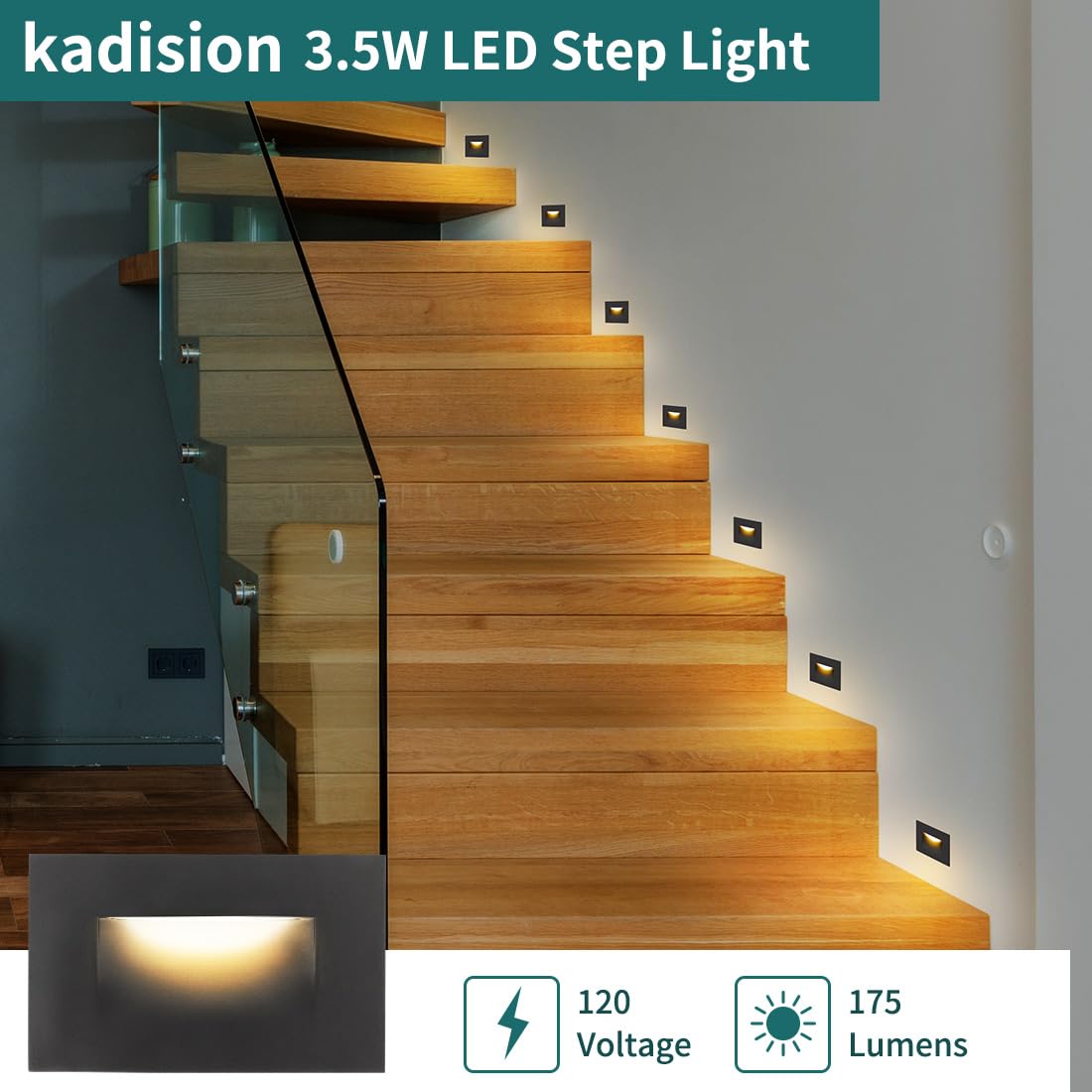 Kadision dimmable step light compatible with Triac dimmers for adjustable brightness.