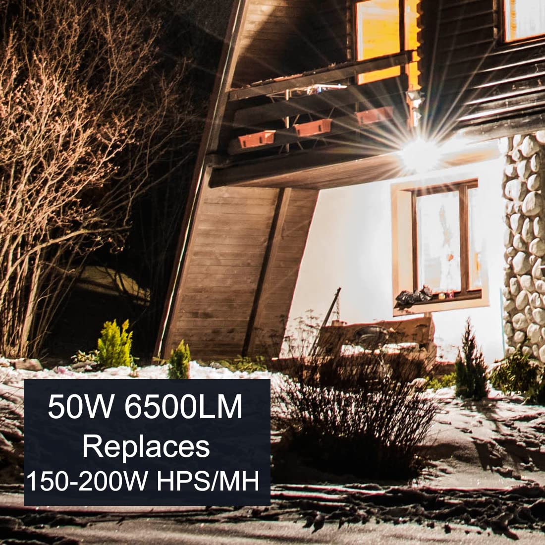 Kadision flood light with dusk-to-dawn photocell for automatic operation.