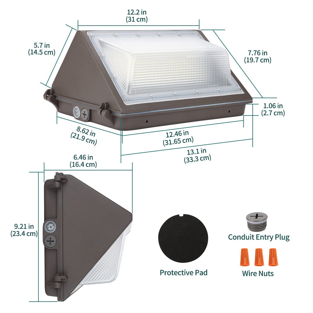 Kadision LED Wall Pack delivers 60W 7800 lumens at 5000K for broad coverage.