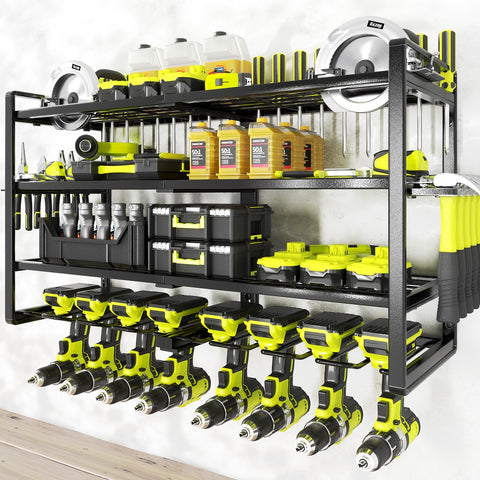 KAFAHOM garage workspace setup with organized tools and rack
