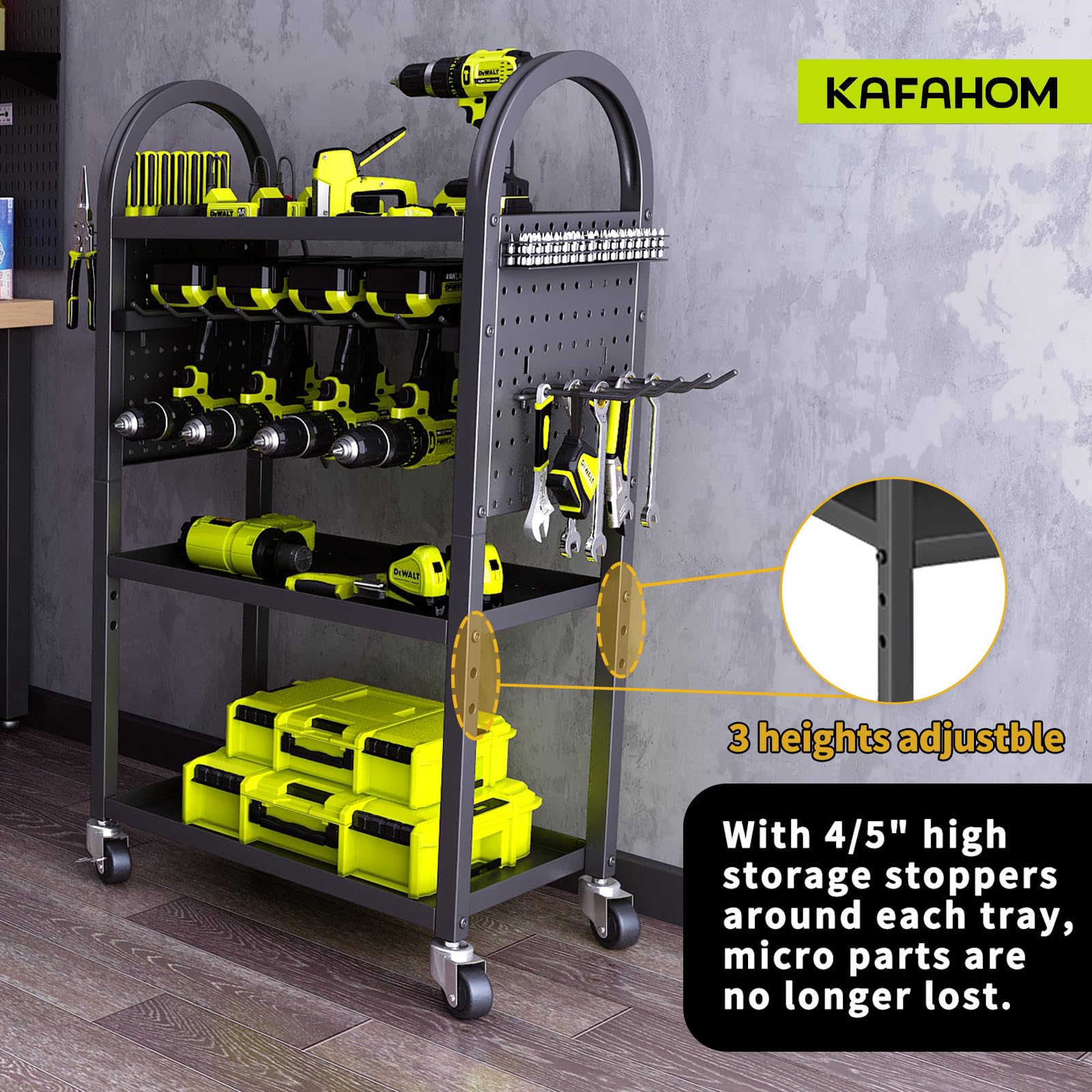 KAFAHOM heavy-duty metal tool cart on wheels supports up to 500 lbs.