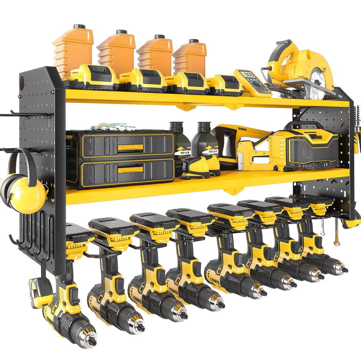 KAFAHOM power tool organizer wall mount with roomy 8-drill slots for quick access.