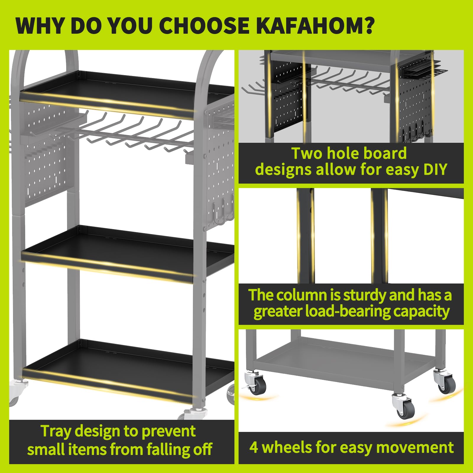KAFAHOM rotating wheels provide flexible placement in busy work environments.