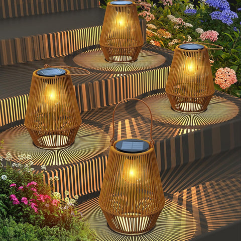 KagoLing solar lanterns in dusk activation mode casting warm ambient light