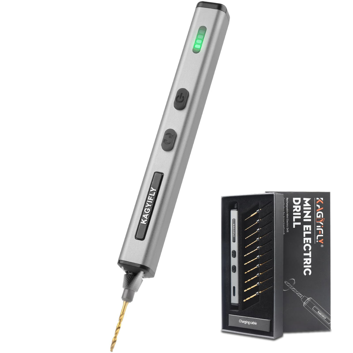 KAGYIFLY cordless mini drill pen with 10 bits for precise jewelry making