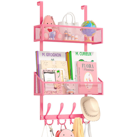 Kaiferty pink 3-tier over-the-door organizer, front view, ideal for towels and small items.