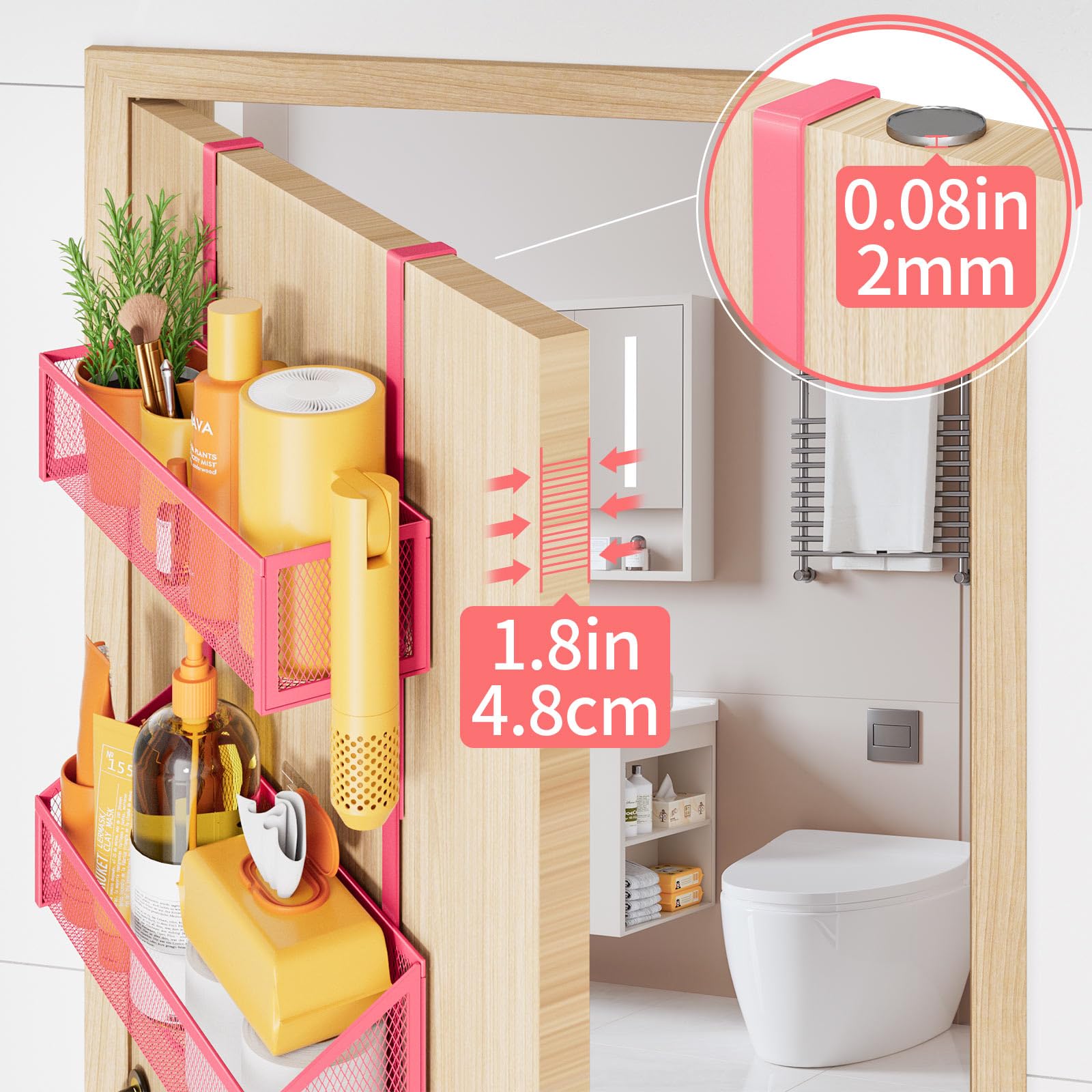 Kaiferty pink three-tier rack stores kitchen tools, aprons, and more.