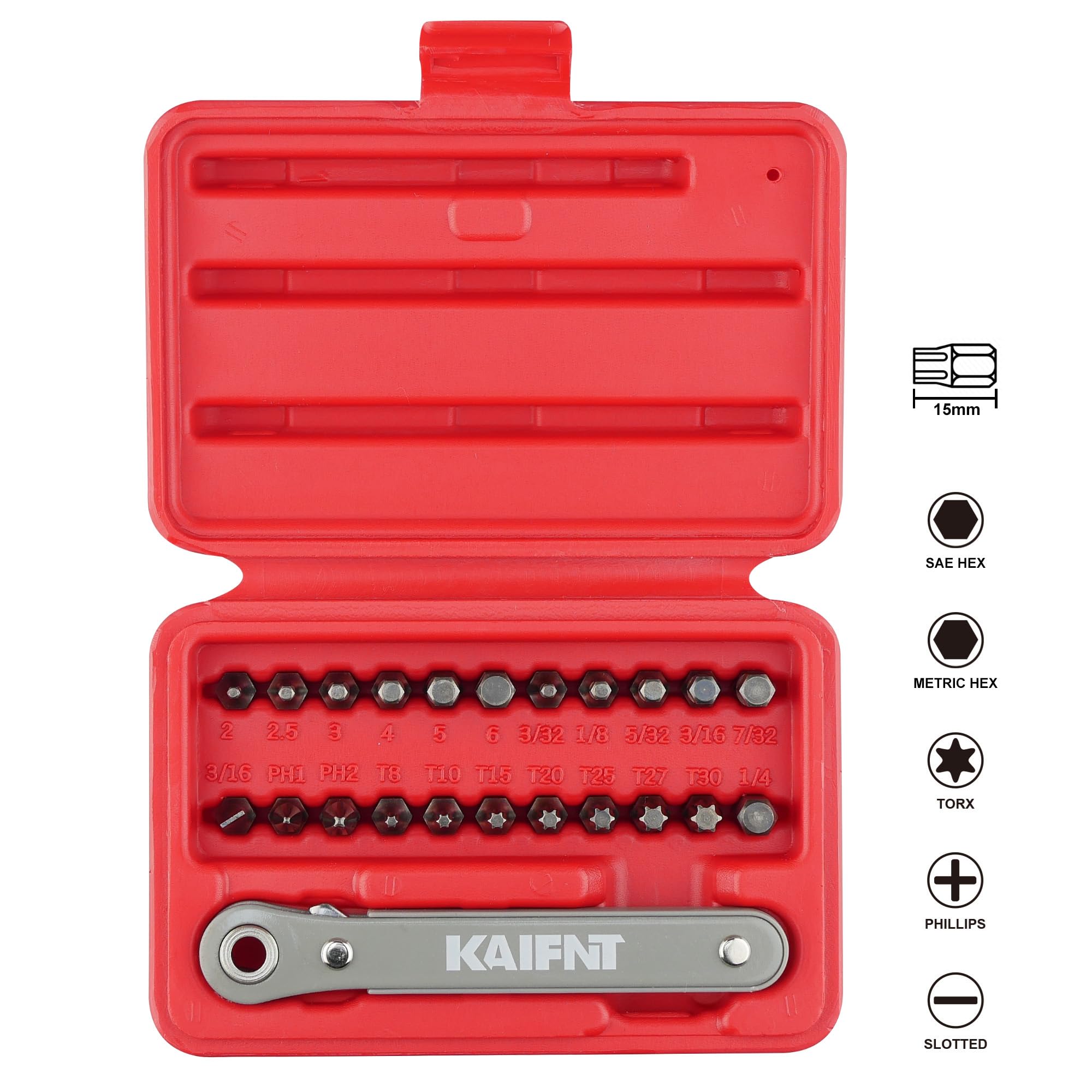 KAIFNT K451 S2 steel 15mm bits offer durable, precise engagement.