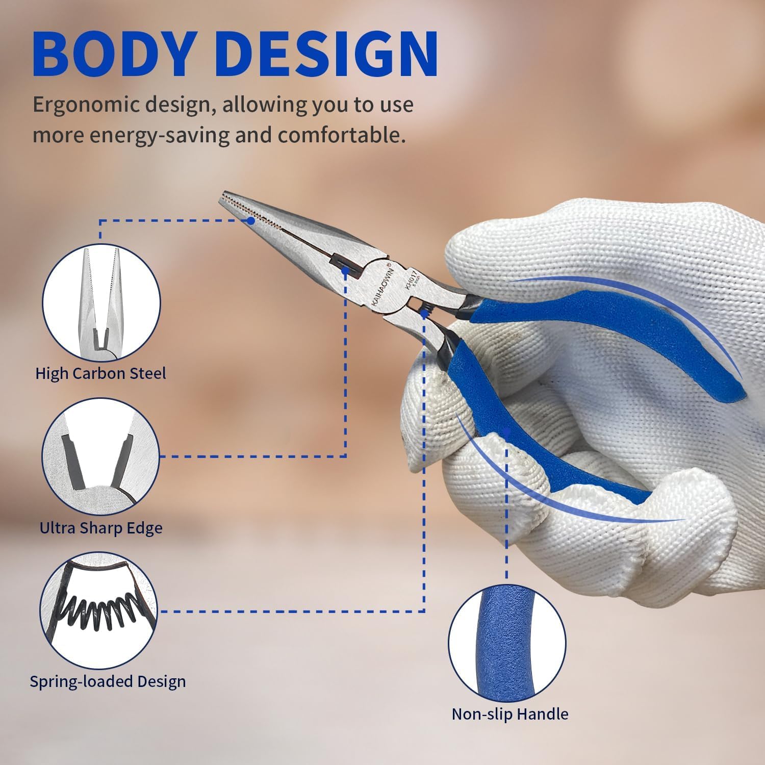 KAIHAOWIN spring-loaded pliers enable easier operation and less hand fatigue.