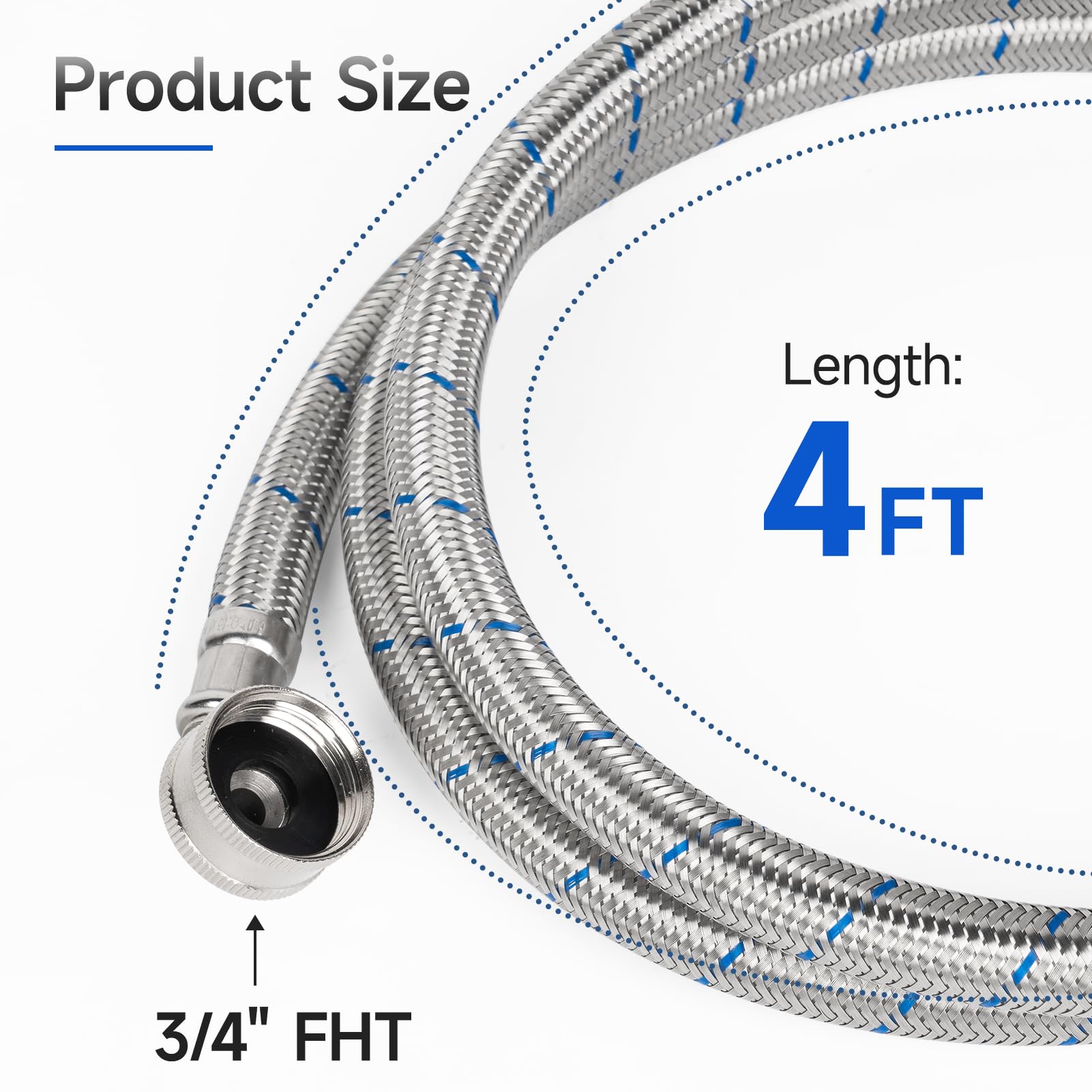 KAINGA 4ft blue stainless braided washing hose ready for cold water supply.