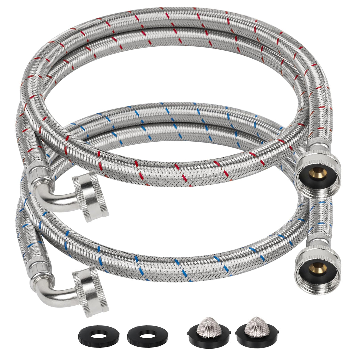 KAINGA 4ft red stainless braided washing hose ready for hot water supply.