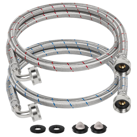 KAINGA 4ft red stainless braided washing hose ready for hot water supply.