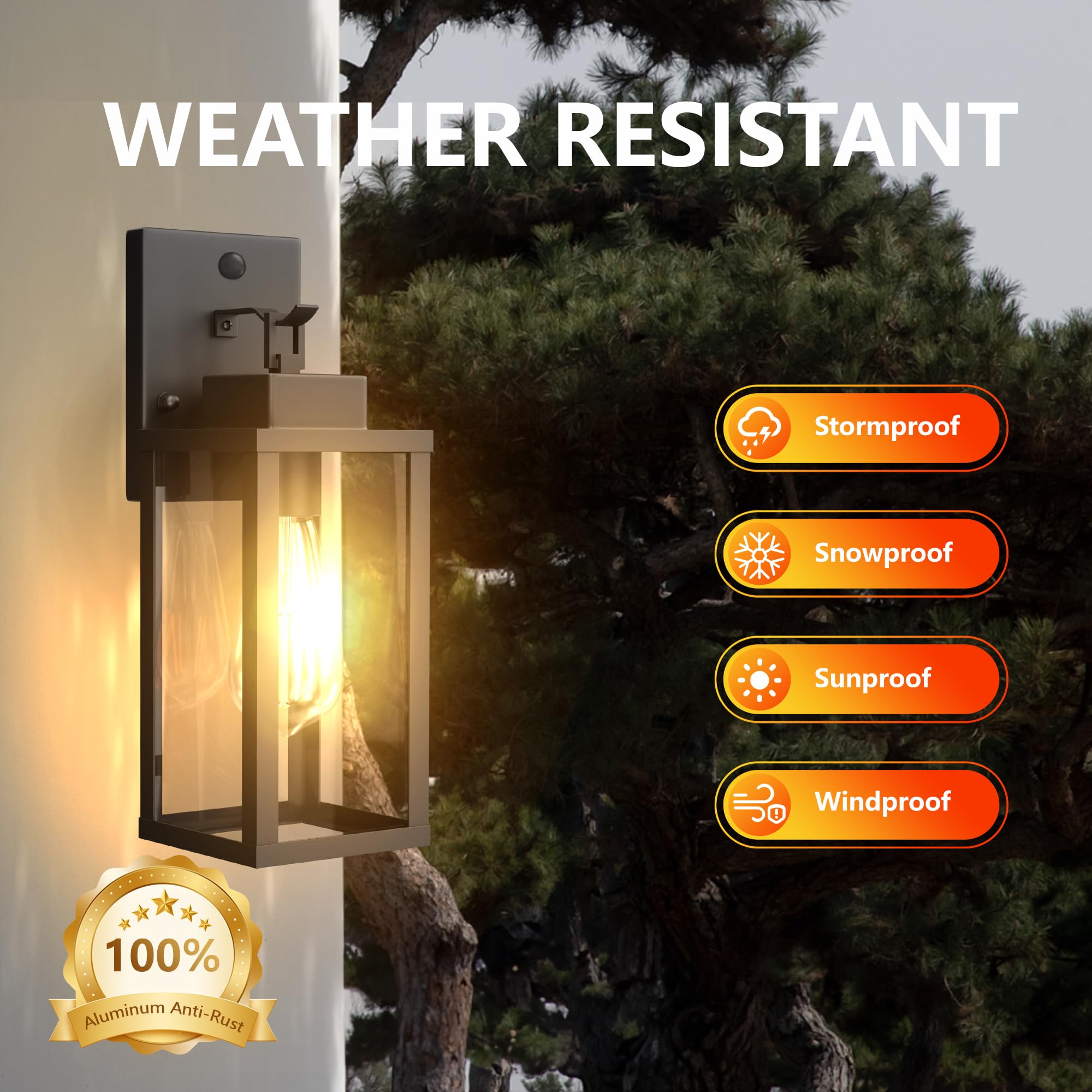 Kainozoic anti-rust outdoor wall light shown against a rainy backdrop for long-lasting use