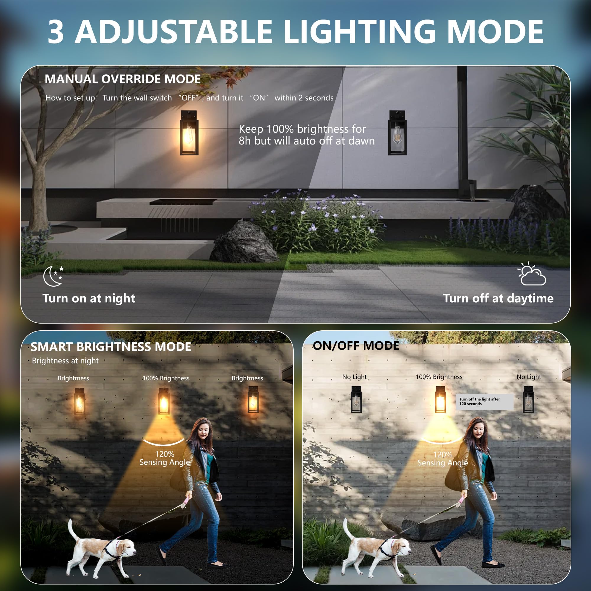 Kainozoic exterior wall lantern with metal frame and tempered glass for durable outdoor lighting
