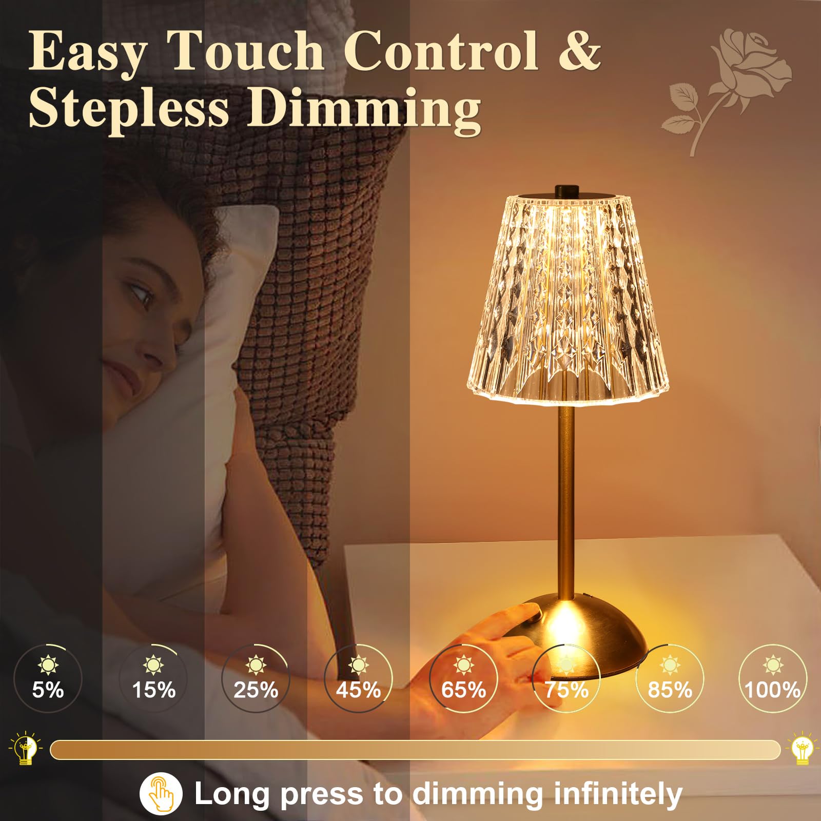 KAIOLED crystal lamp with gold base reflecting luxe decor and shine