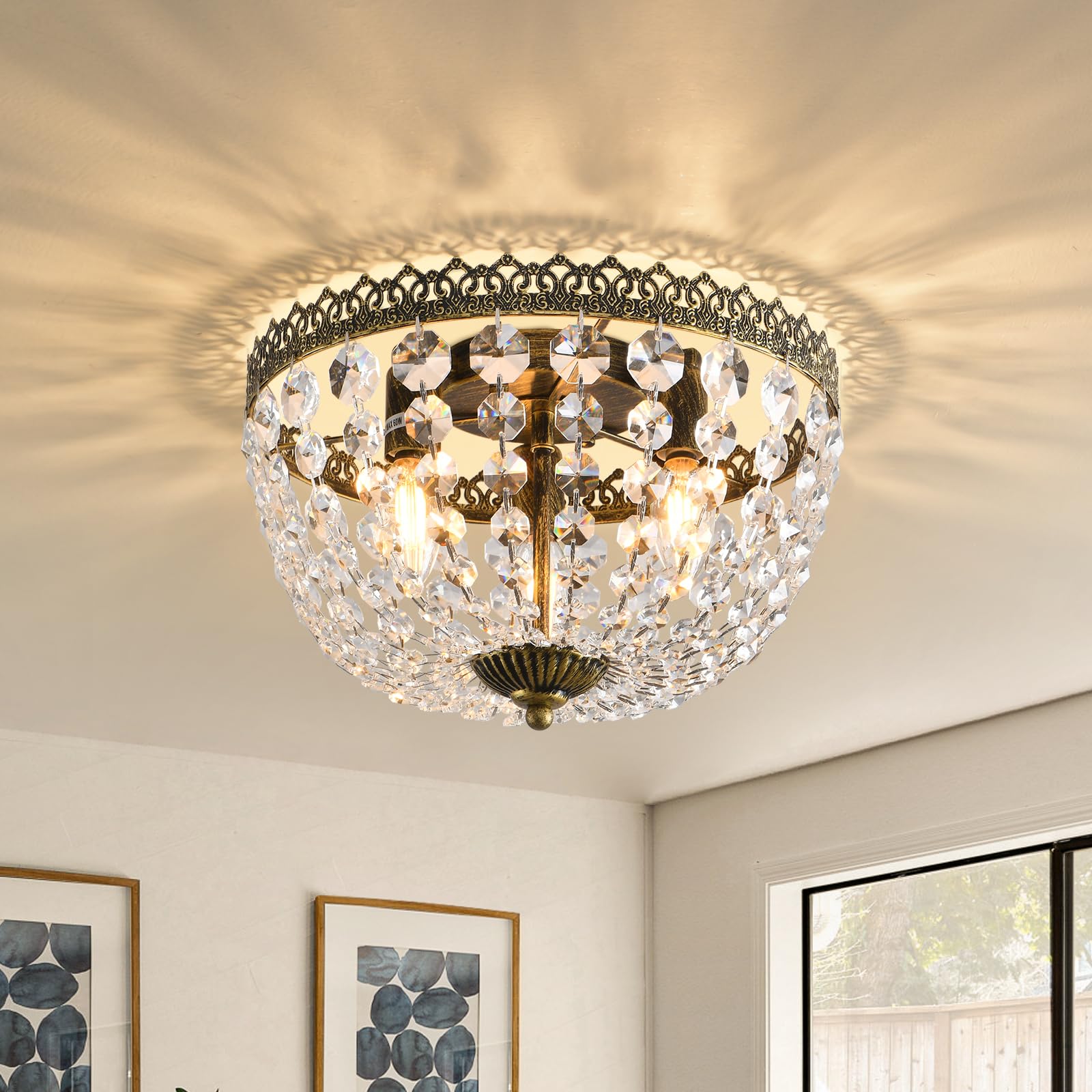 KAIQI 3-lights French Empire crystal chandelier with K9 crystals adds refined dining room glow