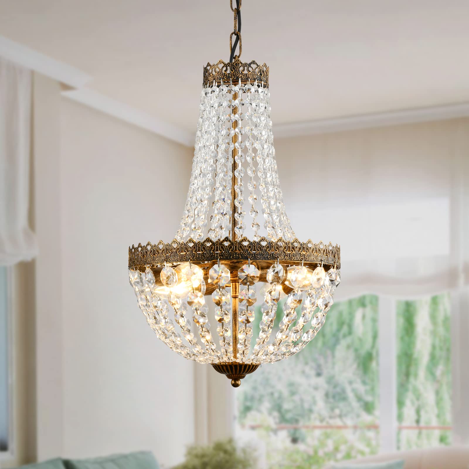 KAIQI 4 Lights French Empire Mini Crystal Chandelier enhances dining room glamour.