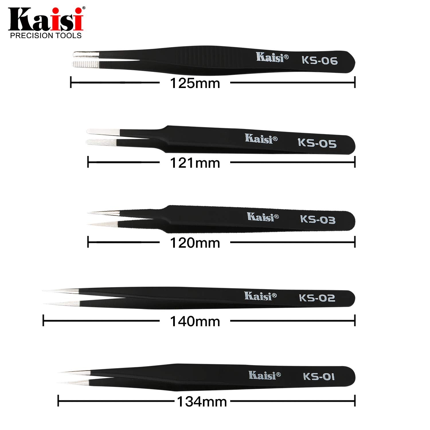 Kaisi esd-anti-static finish tweezers protect delicate components during handling.