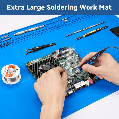 Kaisi soldering mat shows 32 small parts slots for neat organization.