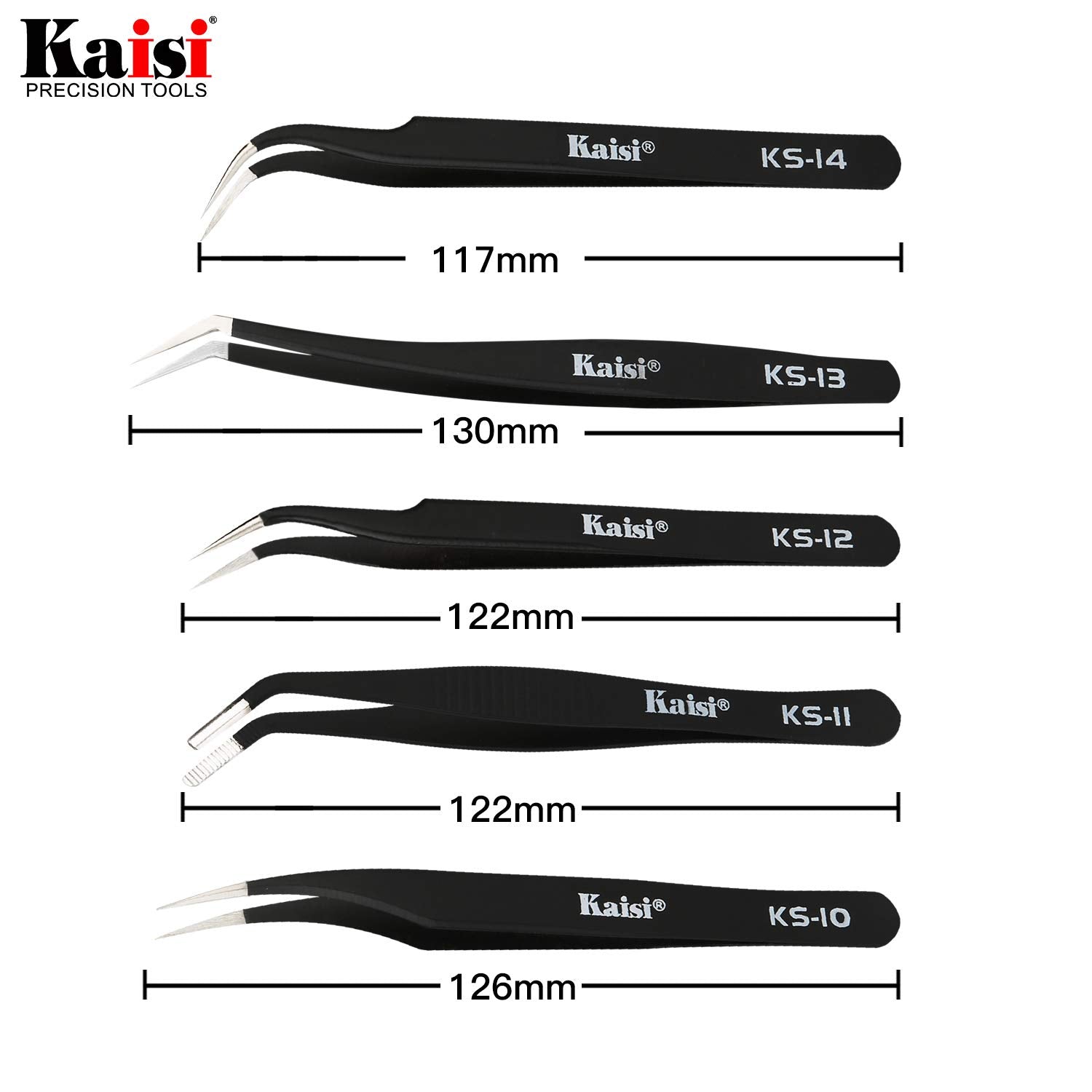 Kaisi stainless steel tweezers with heat-treated durability.