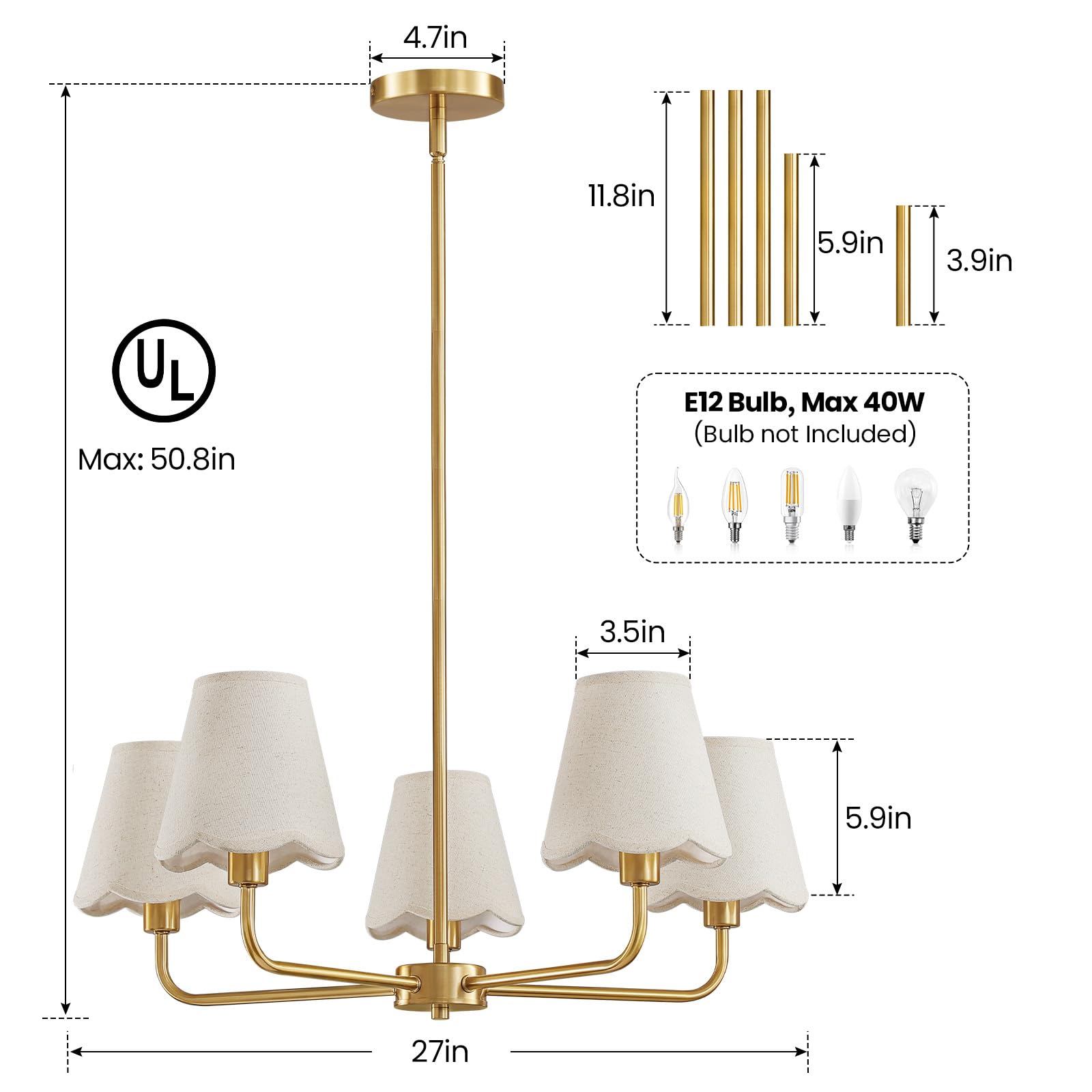 KAISITE 27-inch wide chandelier suits large dining or living spaces.