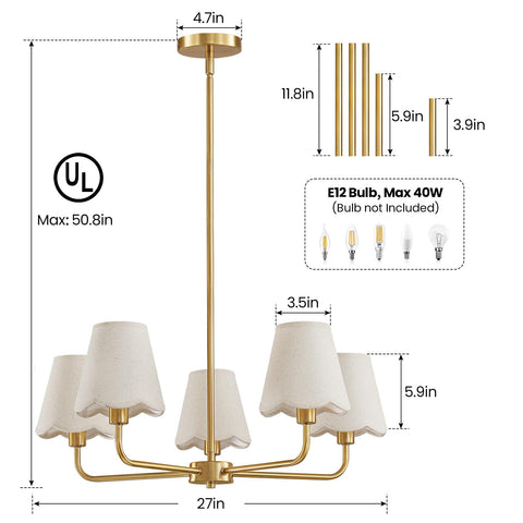 KAISITE 27-inch wide chandelier suits large dining or living spaces.