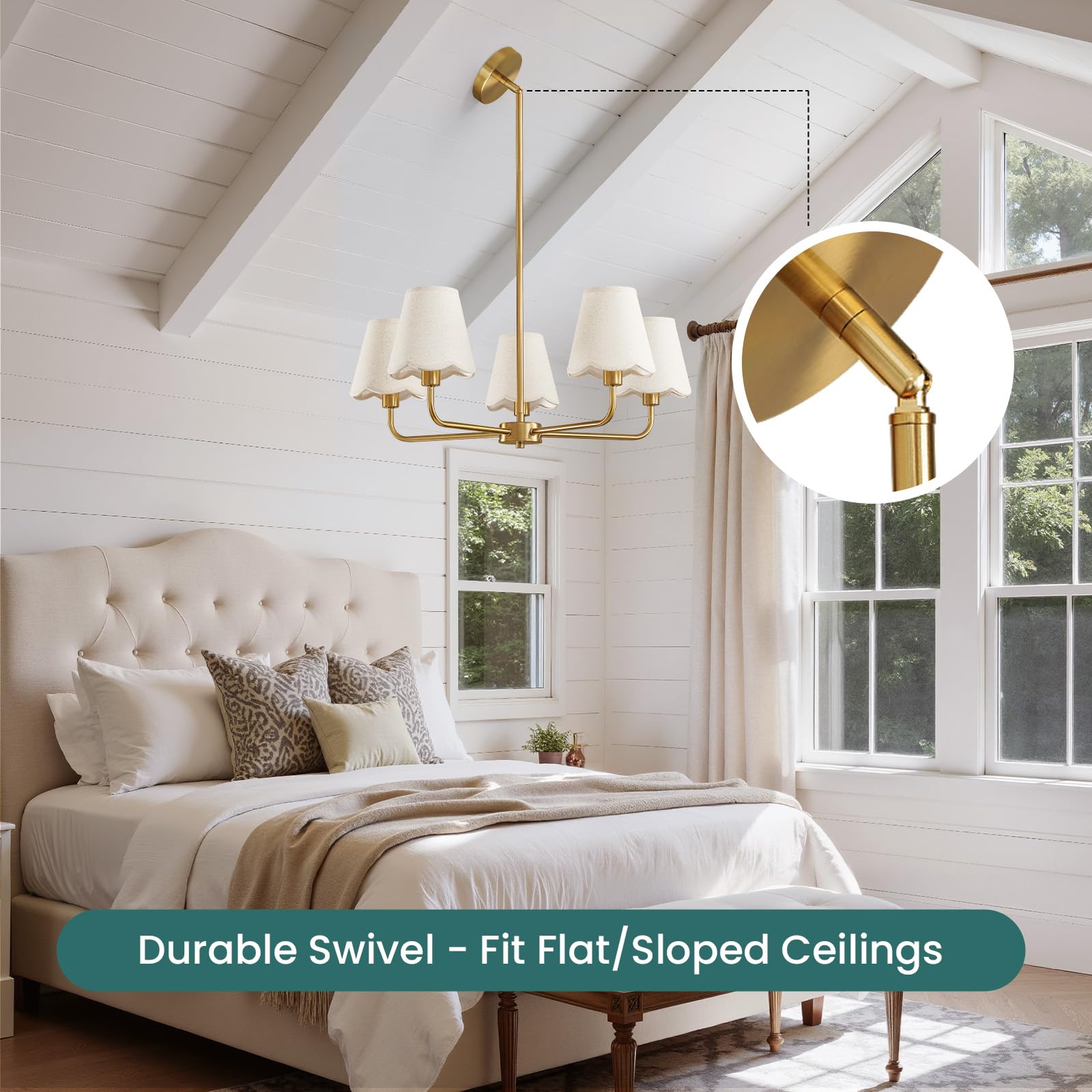 KAISITE 5-light farmhouse chandelier over dining table creates focal point.