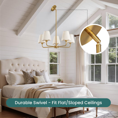 KAISITE 5-light farmhouse chandelier over dining table creates focal point.