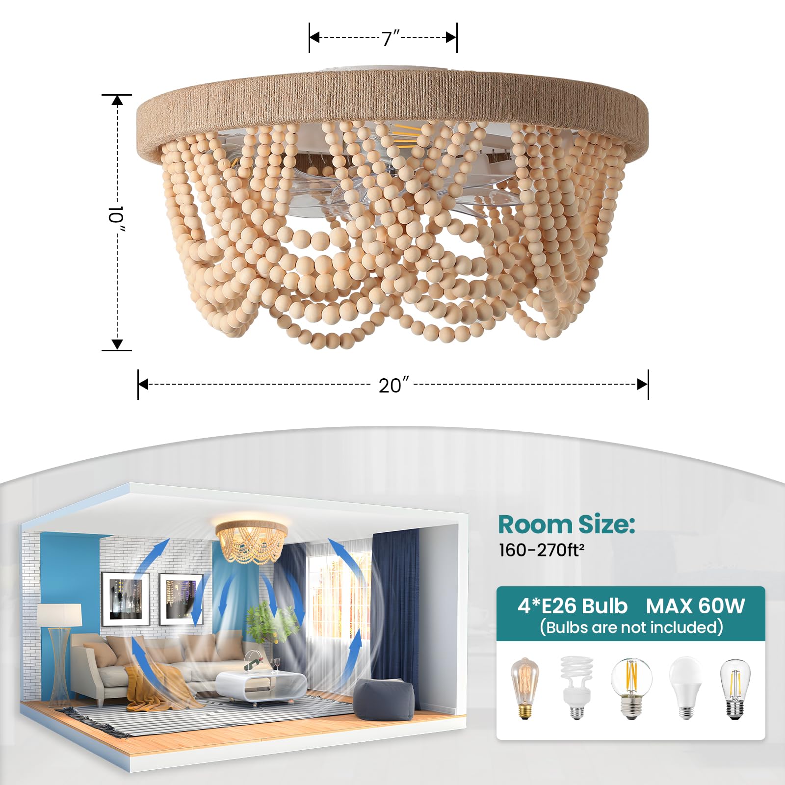 KAISITE bedroom or living room setup with ambient fandelier lighting.