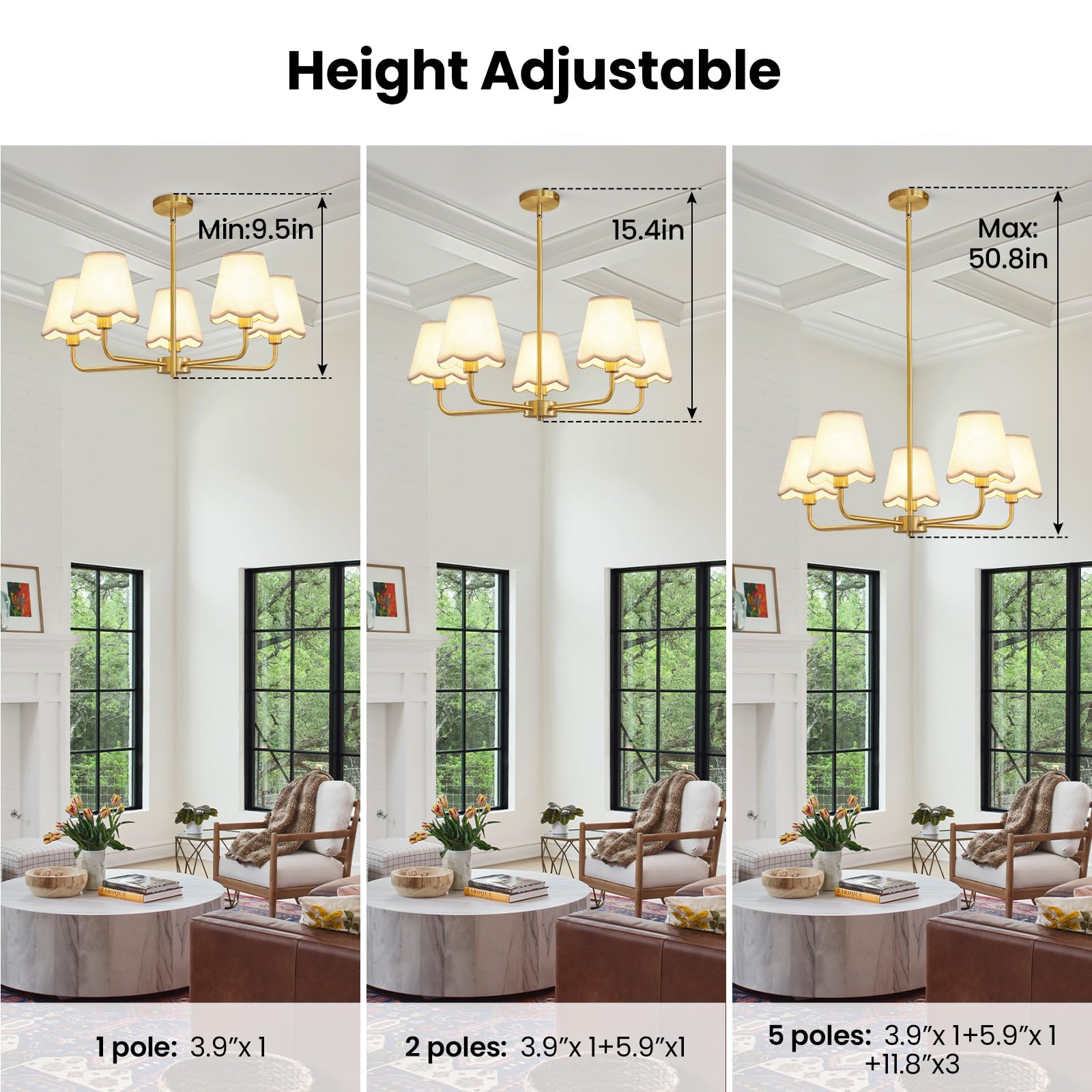 KAISITE adjustable height demonstrates flexible installation for different ceilings.