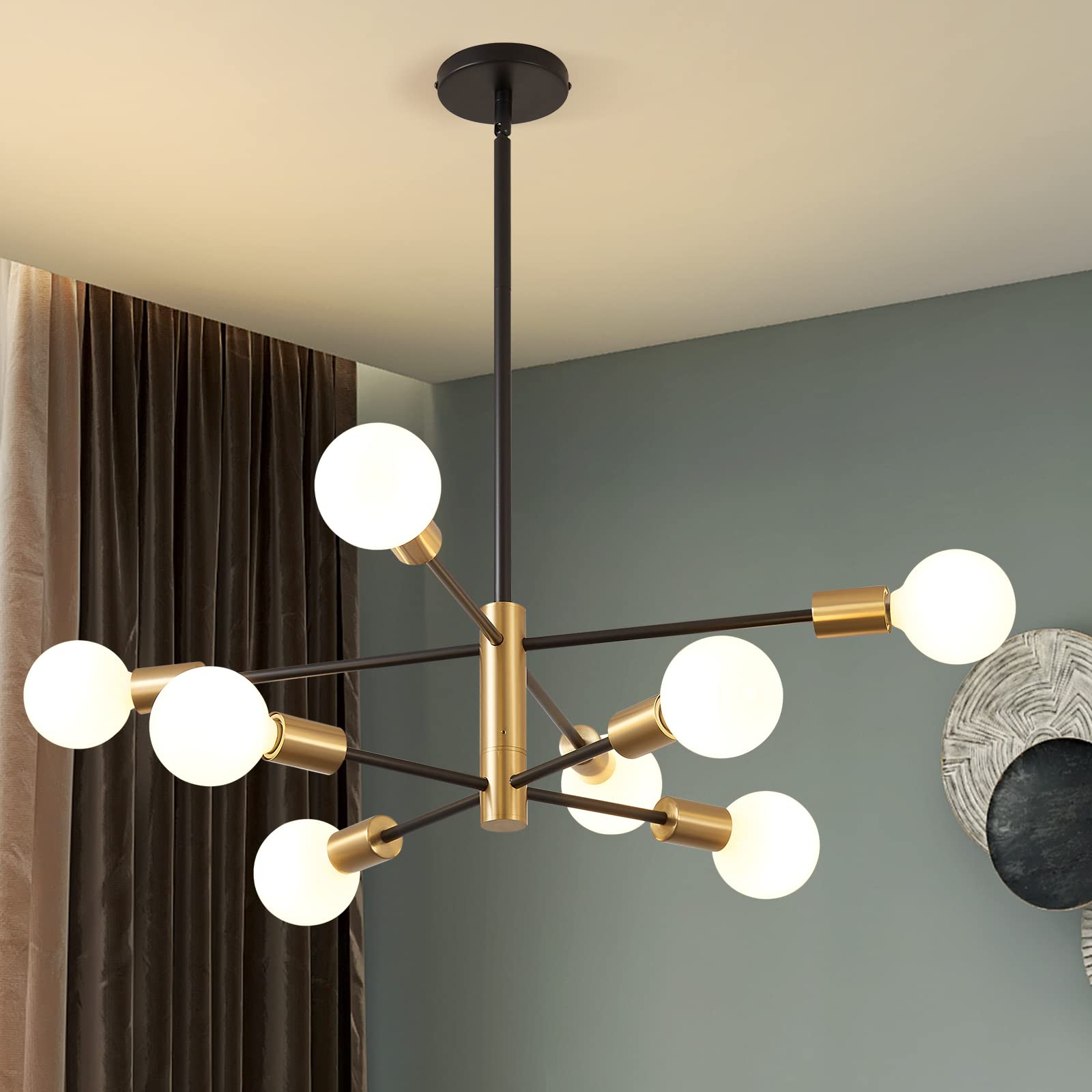 KAISITE Modern Sputnik chandelier angle view enhances dramatic living room lighting