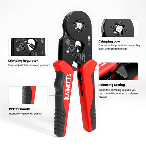 KAIWEETS crimp range 0.25–10 mm² supports various wires.