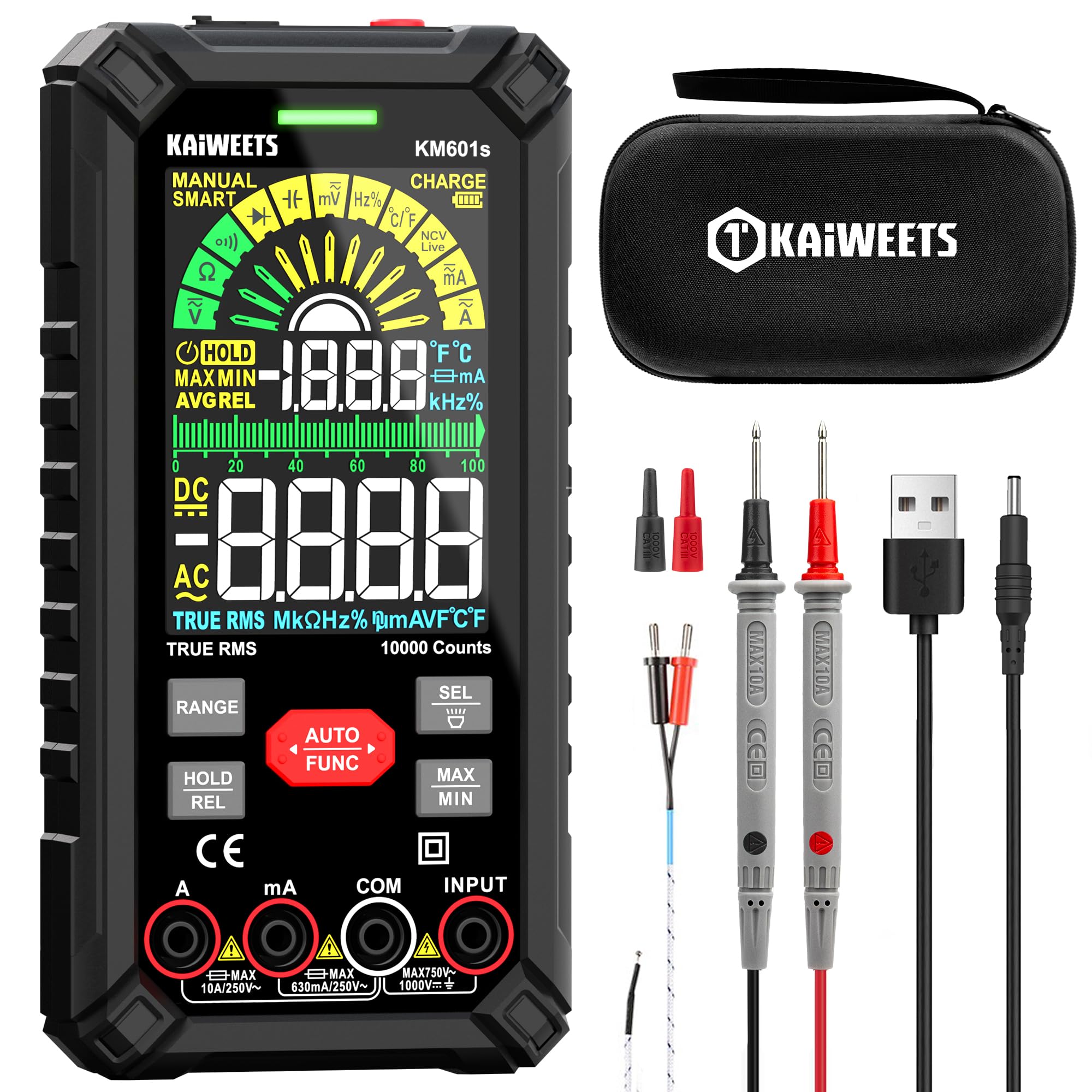 KAIWEETS DMM 10000 counts display for quick, accurate TRMS readings.