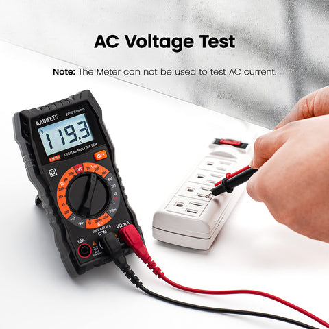 Kaiweets digital multimeter tests automotive battery voltage for on‑the‑go checks.