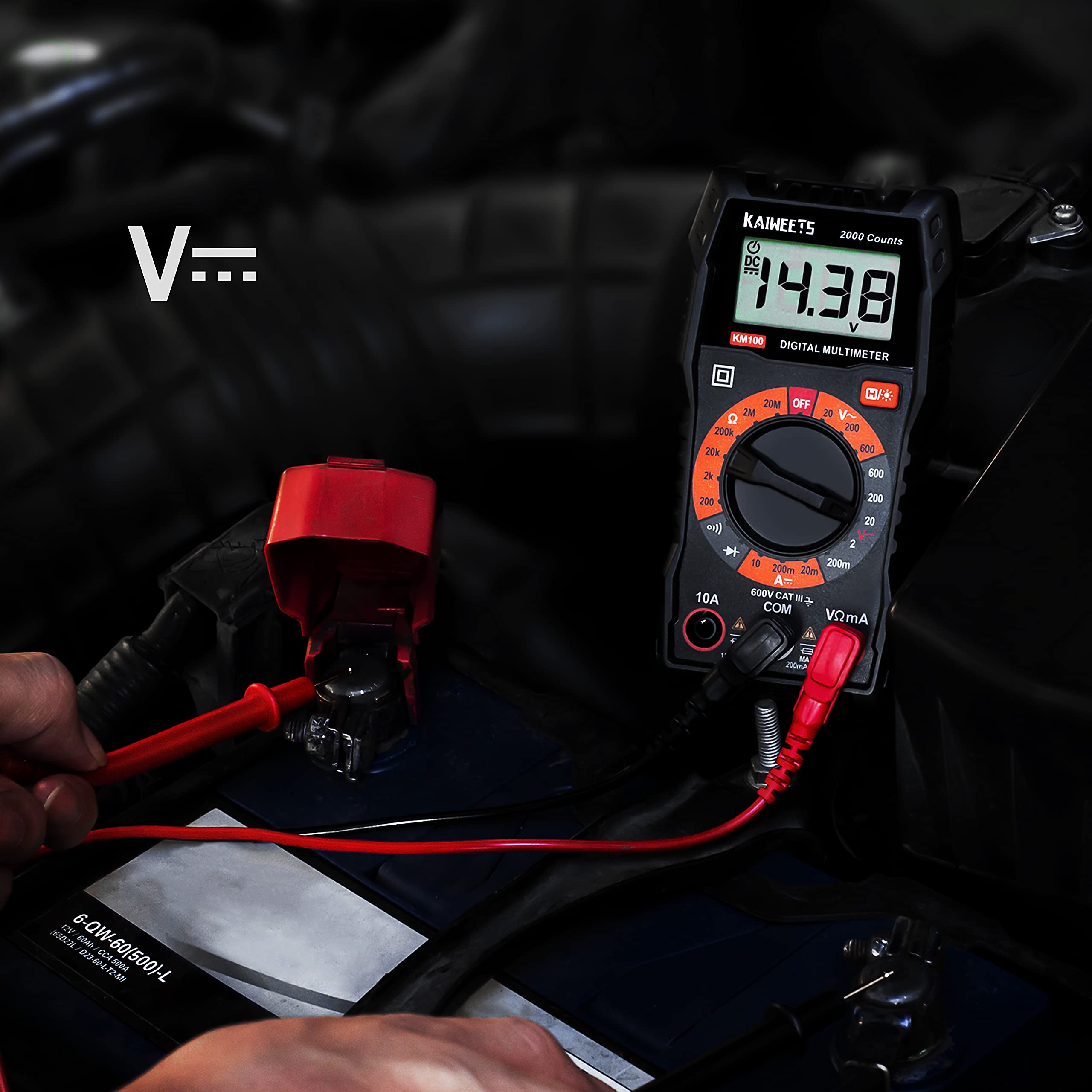 Kaiweets digital multimeter with carrying case and test leads included.