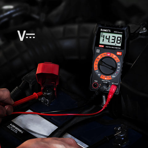 Kaiweets digital multimeter with carrying case and test leads included.