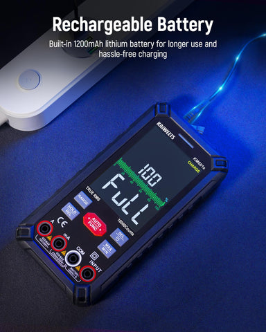 KAIWEETS DMM color LCD screen enhances visibility in dim workspaces.