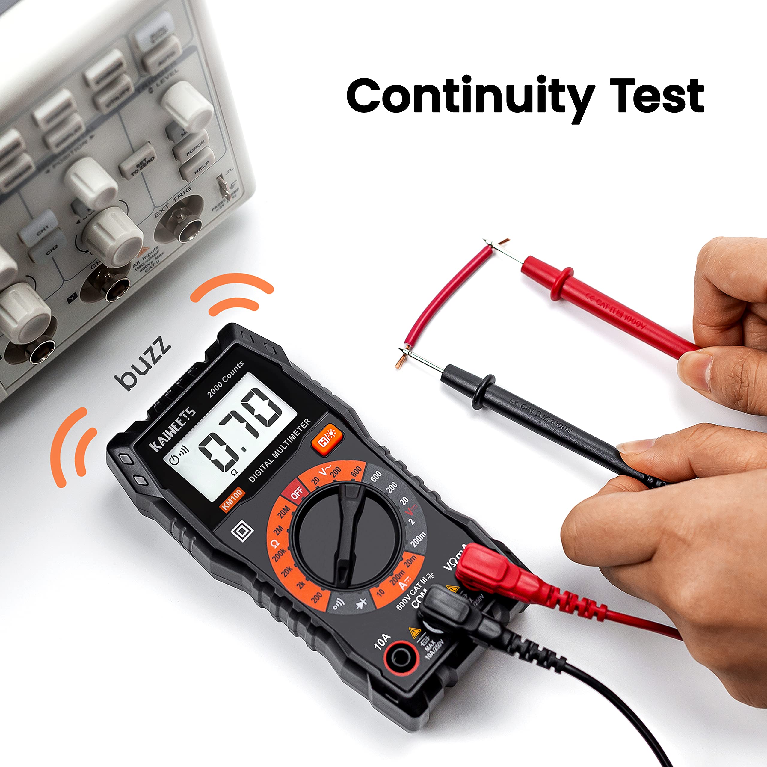 Kaiweets meter performs continuity test with clear indication.
