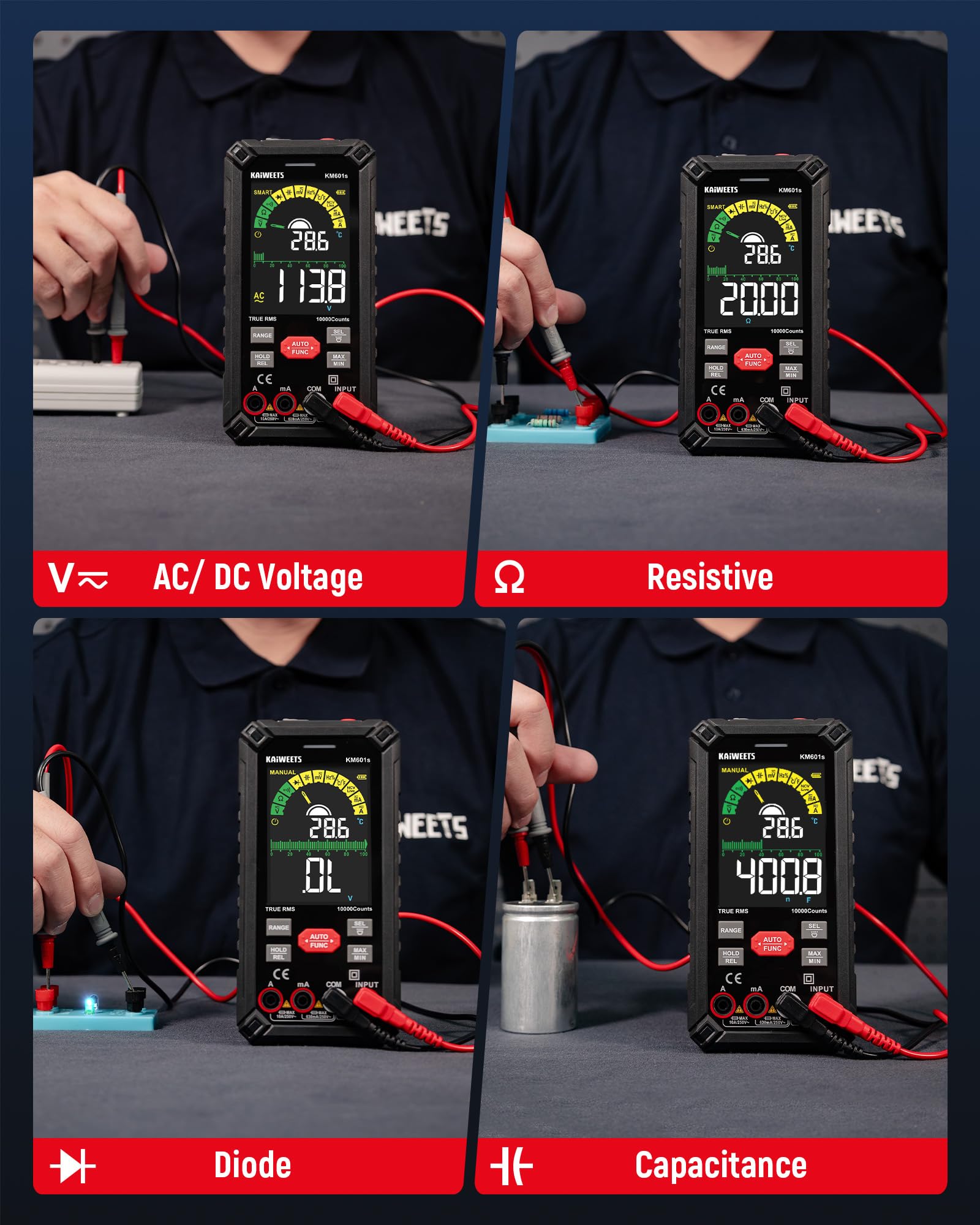KAIWEETS DMM test leads provide reliable connections across measurements.