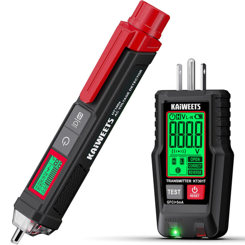 KAIWEETS non-contact voltage tester with LCD display for quick live-wire detection