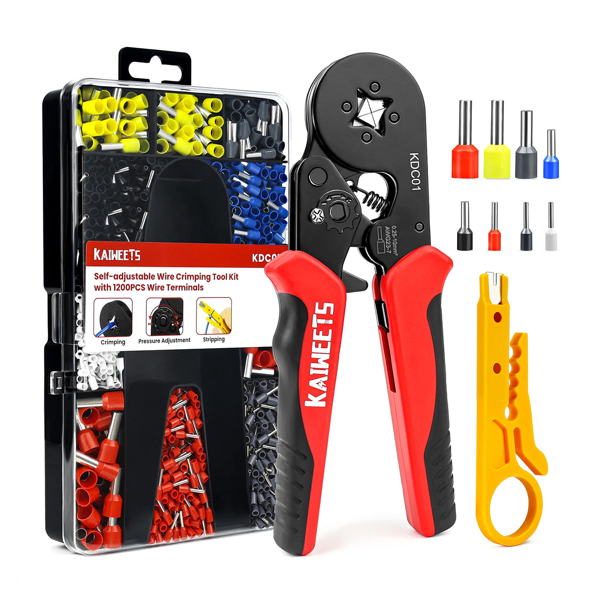 KAIWEETS ferrule crimping tool kit for clean, consistent terminal crimps.