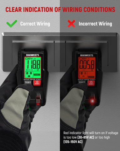 Package includes tester, two AAA batteries, and user manual.