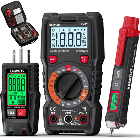 KAIWEETS KIT01 digital multimeter display showing voltage measurement for quick diagnostics