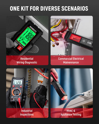 KAIWEETS KIT01 non-contact voltage tester LCD readout indicating live voltage
