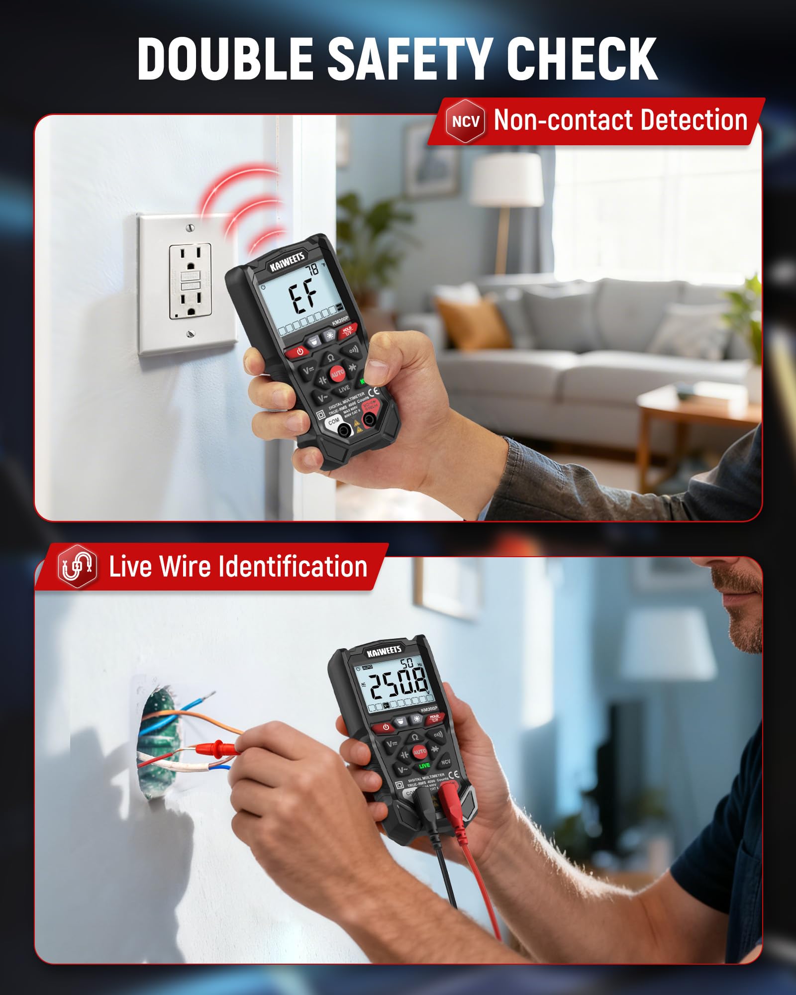 KM200P NCV detection indicator highlights non-contact safety