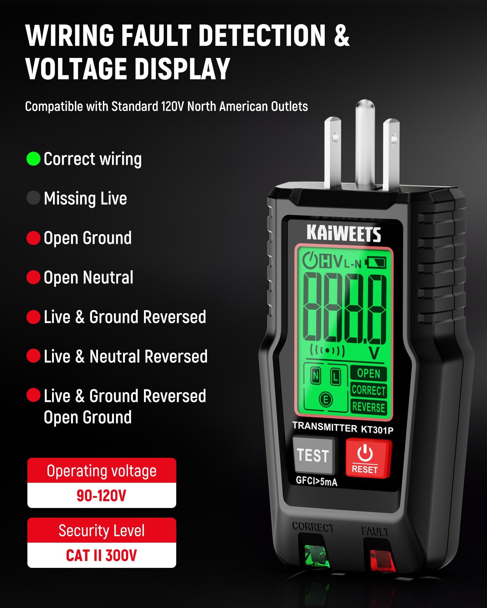 Kaiweets KT301 non-contact voltage test helps locate live circuits safely.