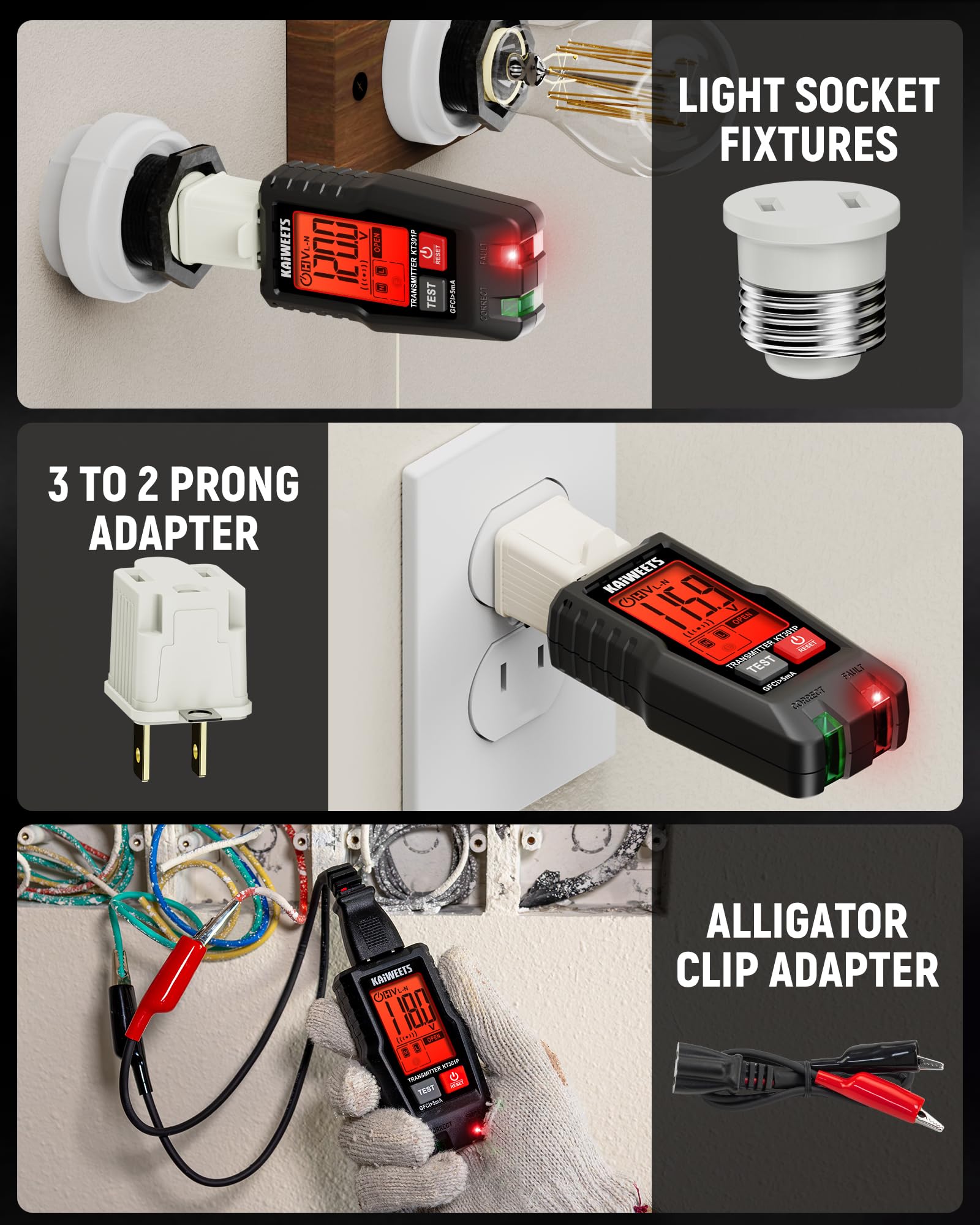 KAIWEETS KT301P 3-to-2 adapter expands outlet compatibility