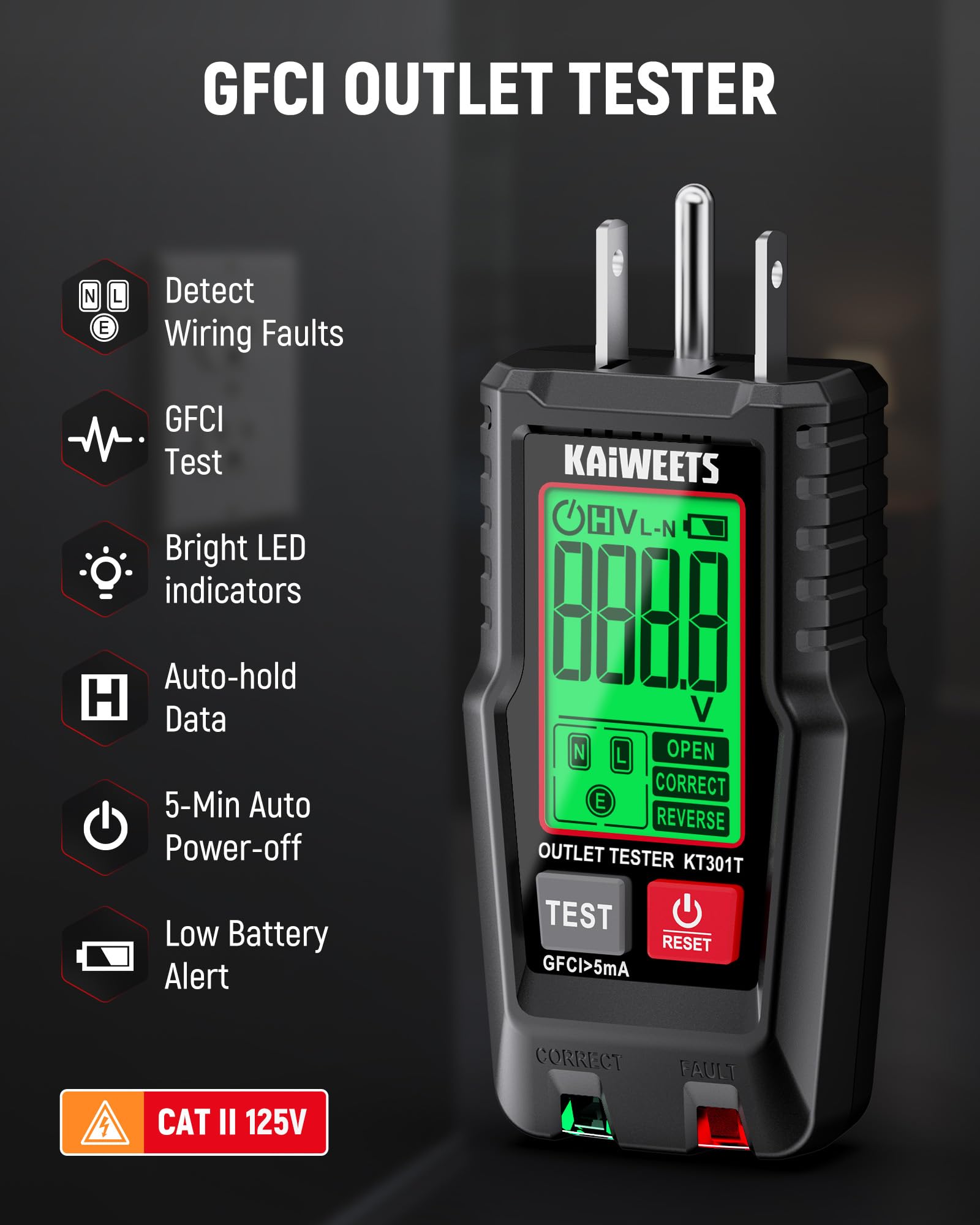 KAIWEETS non-contact tester LED indicators and audible alert