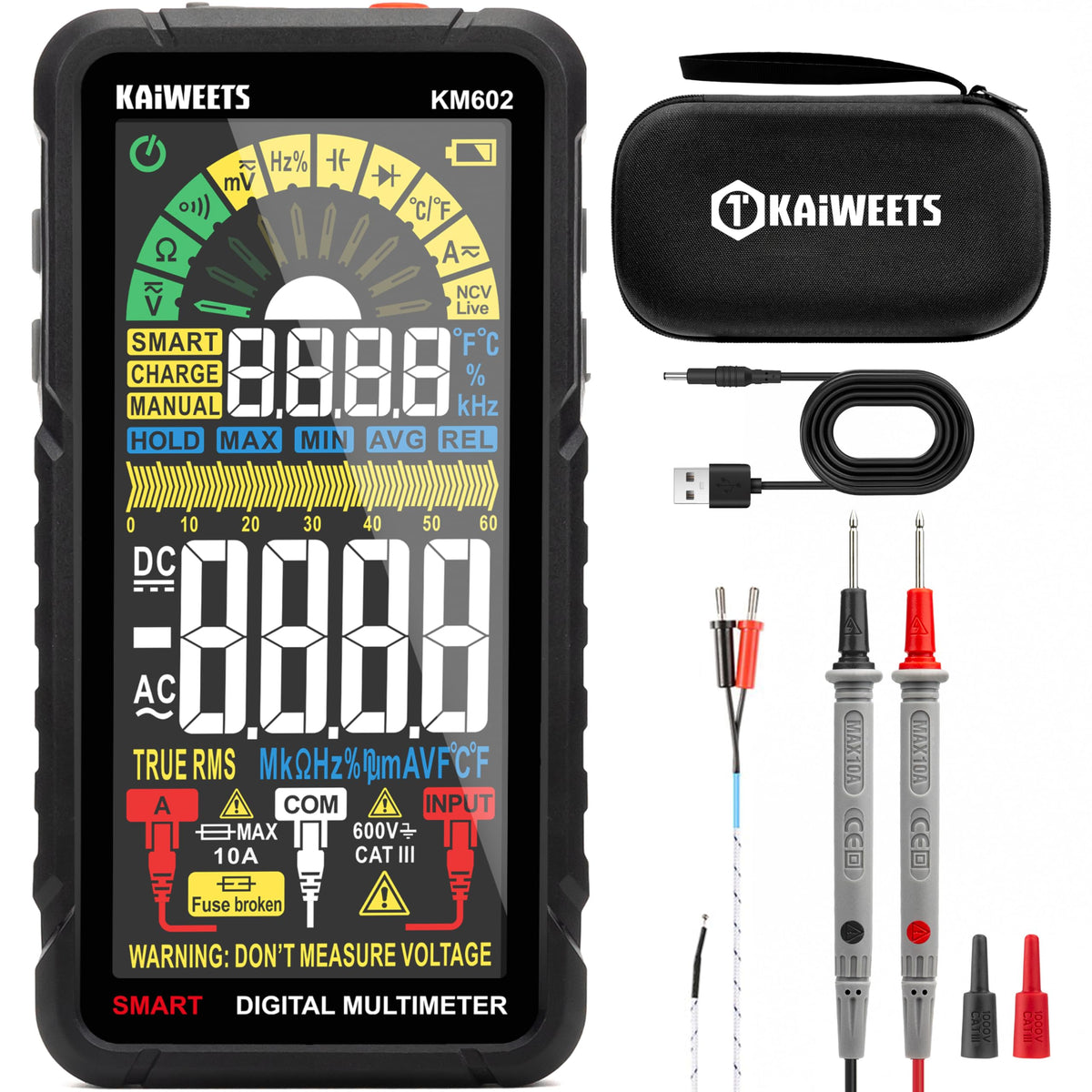 KAIWEETS smart multimeter front display for quick, clear readings.