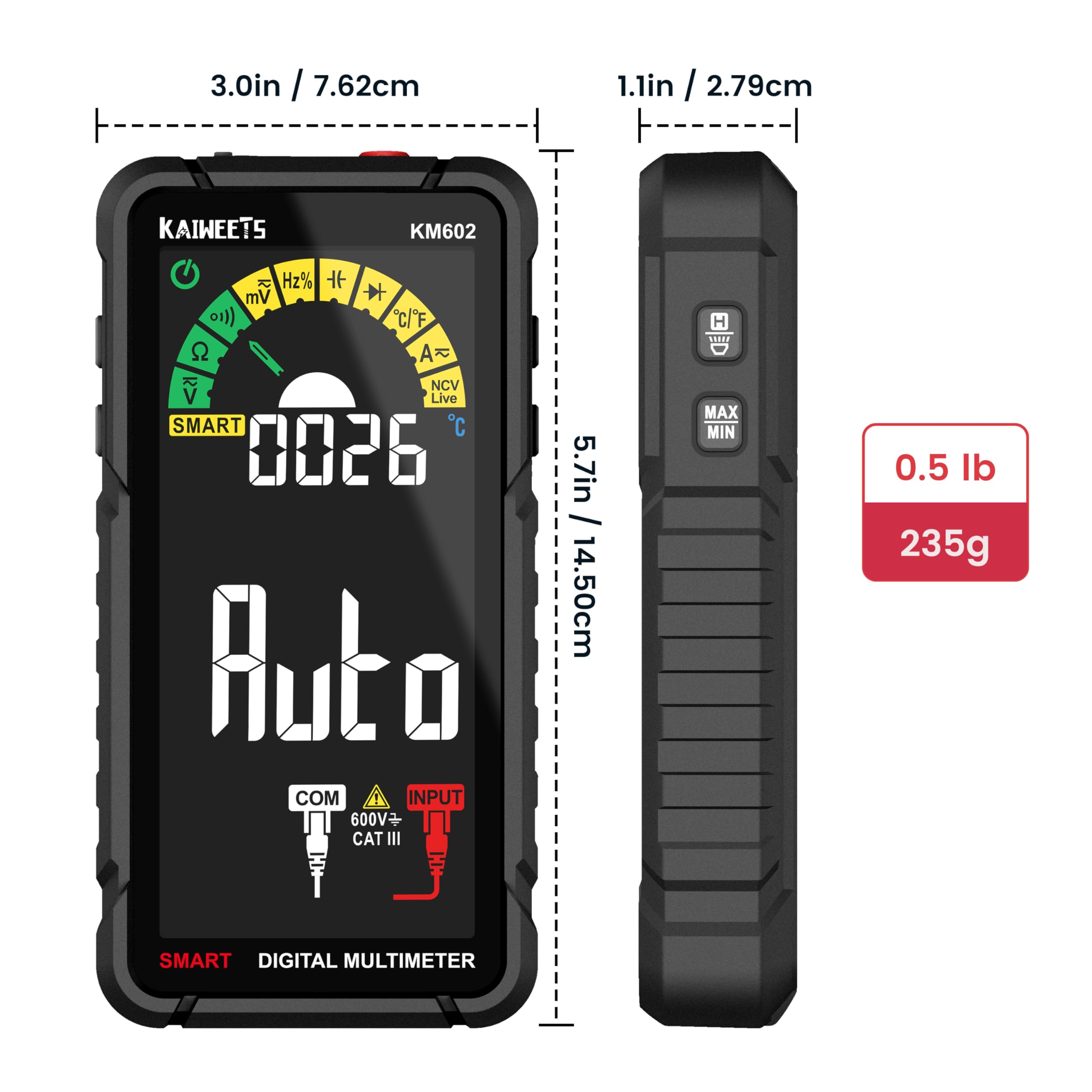 KAIWEETS smart multimeter in-use measuring live circuit for practical diagnostics.